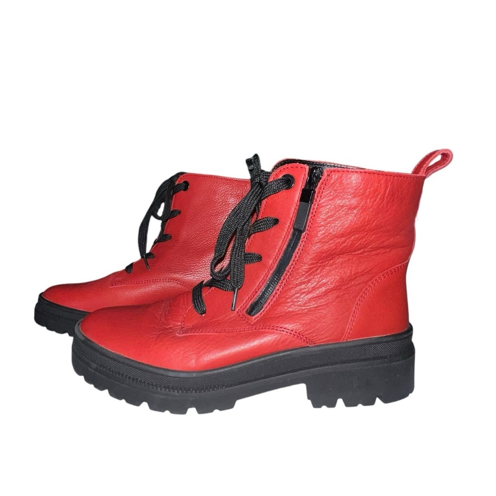 ARA High Soft Dover Rubin Red Leather Ankle Boots Women 5.5 Lace Up Side Zip‎